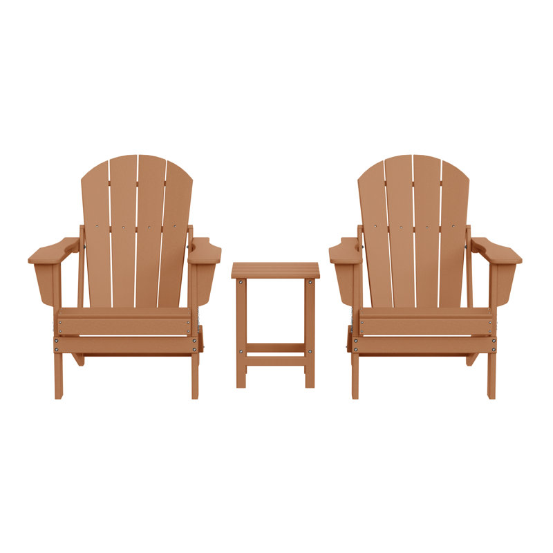 Chaise Adirondack pliante en plastique pour 2 personnes avec table Vinnie, Teck