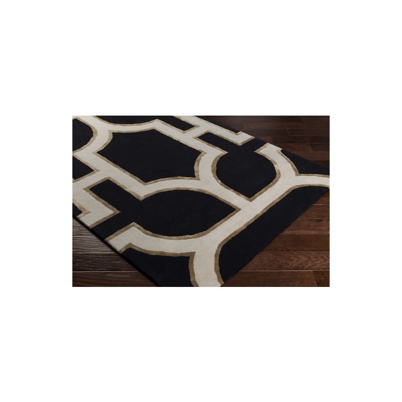 Tapis en laine noir et beige touffeté à la main Ouellette, Rectangle 5 pi x 7 pi 6 po