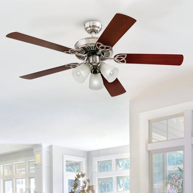 Blanc rétro 52 po Ventilateur de plafond d'intérieur, Nickel brossé / bois foncé