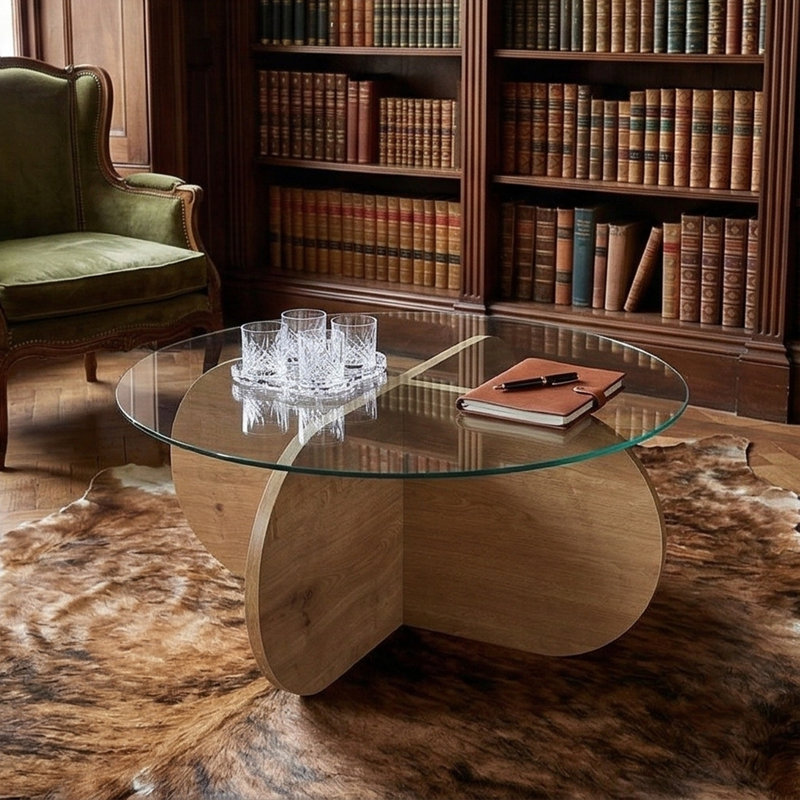 Table basse Arlo, Transparent, Chêne saphir