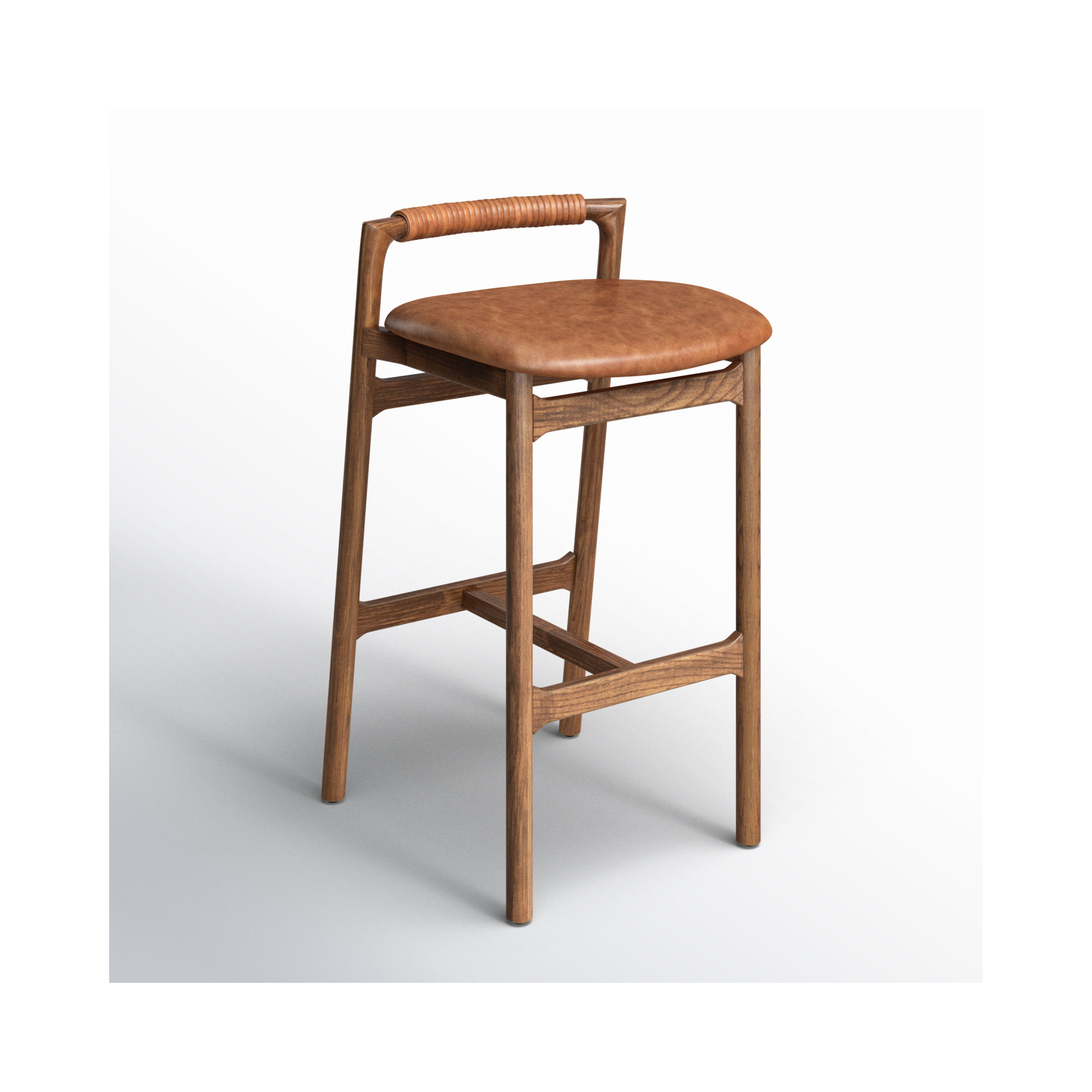 Solene Leather Stool, Bar Stool (30" Seat Height), Haven Tobacco/Genuine Leather, Lamont Nettlewood