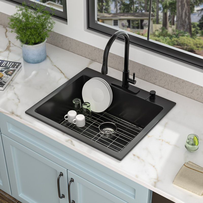 Évier de cuisine 25 po à cuve simple en quartz encastré