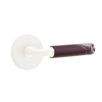 Ensemble de leviers de passage Emtek Select avec rosette à disque et tige R-Bar, levier en marbre Rosso Levanto LH