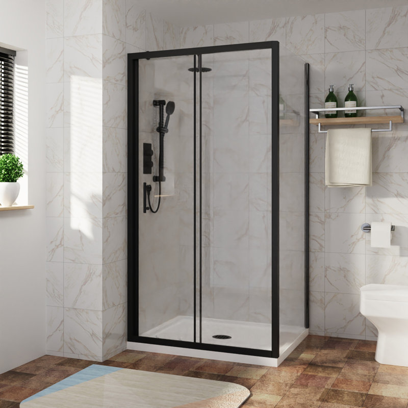 Shamor Bathroom Shower Enclosure Cubicle Sliding Door with 800mm Side Panel Screen - 1900 x 1100 mm, Black