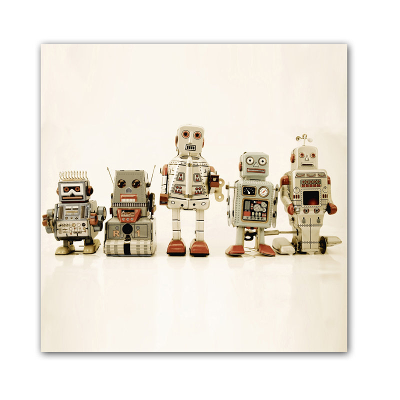 Robot Friends Print, Square 24" H x 24" W, Unframed Paper