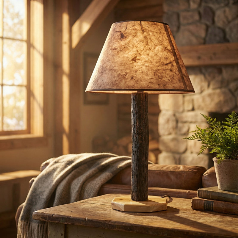 Lampe de buffet en bois d'hickory avec abat-jour Fireside Lodge