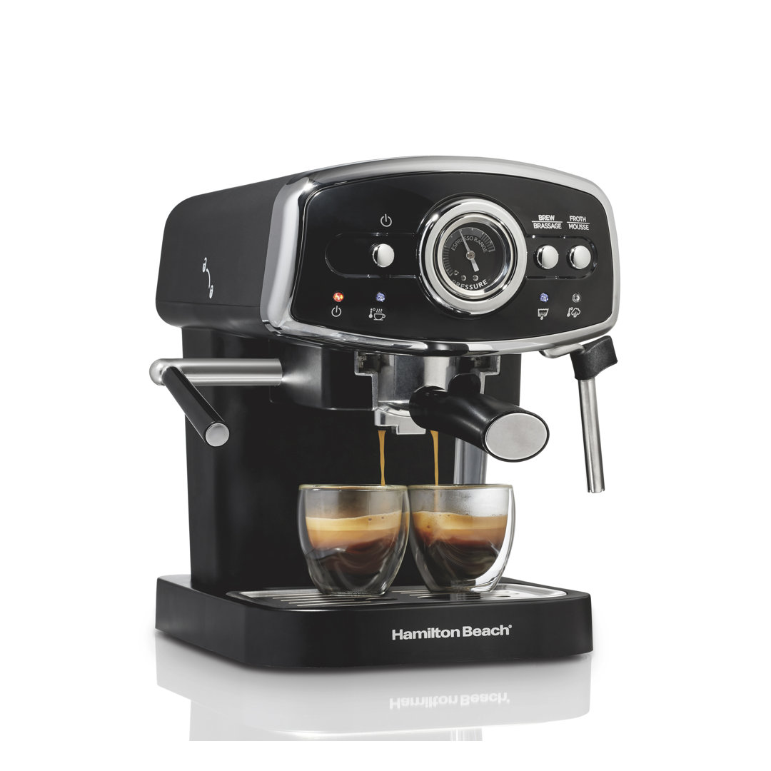 Hamilton Beach Slide & Lock Espresso Maker 15 Bar Pump Black With Chrome Accents Hamilton Beach