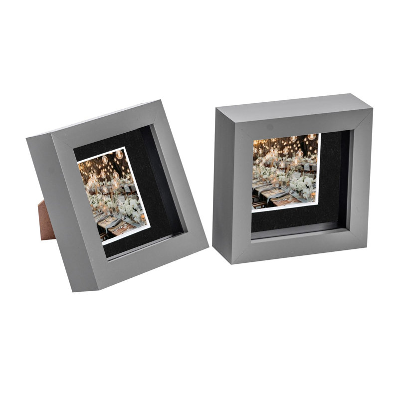 Nicola Spring - 3D Box Photo Frames, 12.5cm H x 12.5cm W x 3.5cm D, Grey/Black