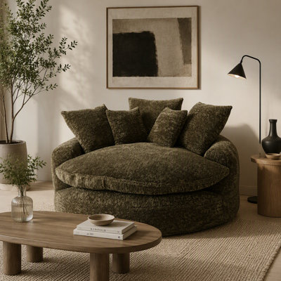 55-Inch Oversized Fluffy Modern Long Polyester Foam Round Armchair with Pillows for Living Space(without Footrest)