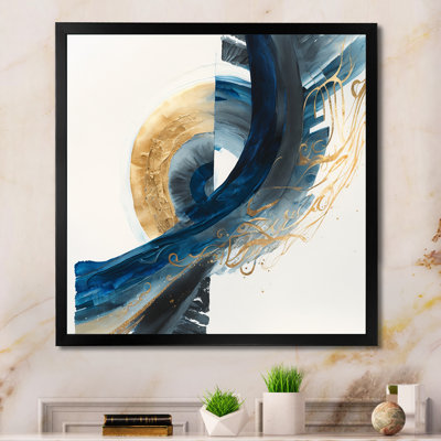 " Blue And Gold Swirl Abstract VI " Painting Print