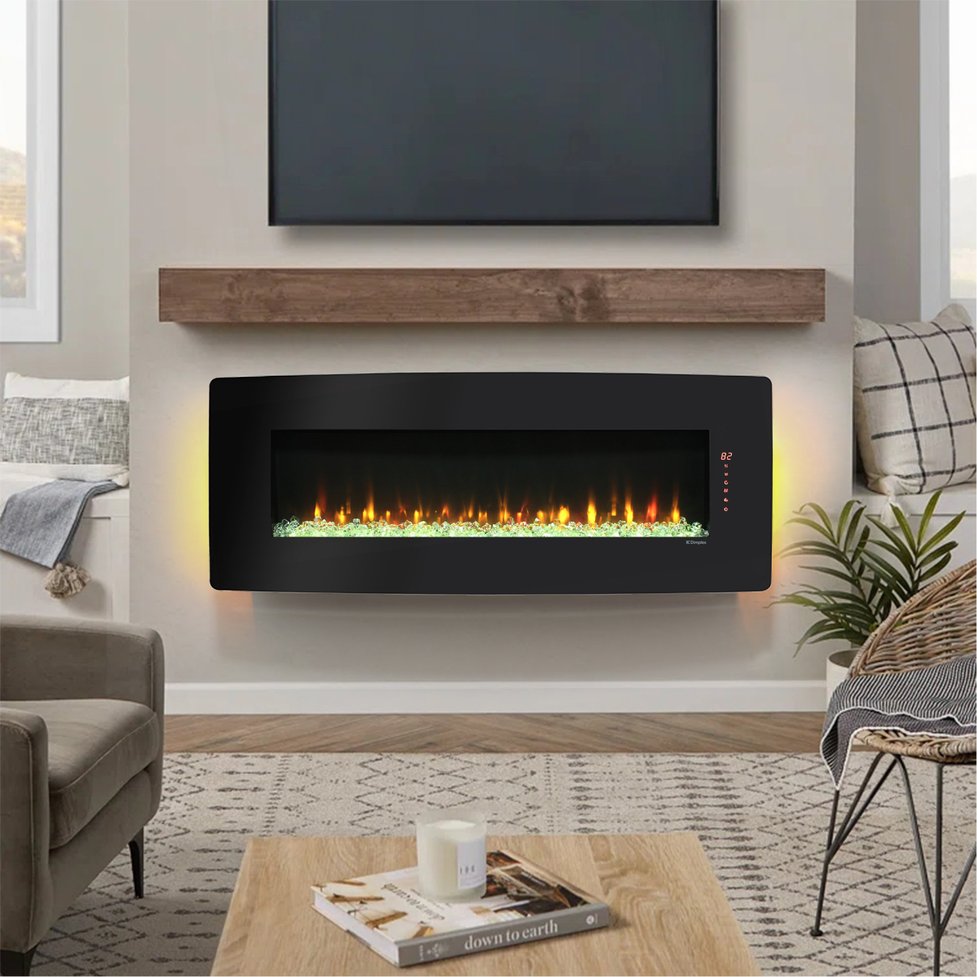 Brayden Studio 48 Inch Curved Front Wall Mounted Electric Fireplace