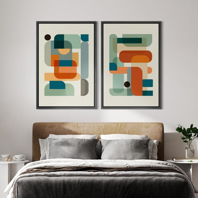 Forme Mid-Century, Mid-Century, géométrique, blocs de couleurs, collage, formes abstraites, œuvre d'art moderne, chambre à coucher minimaliste