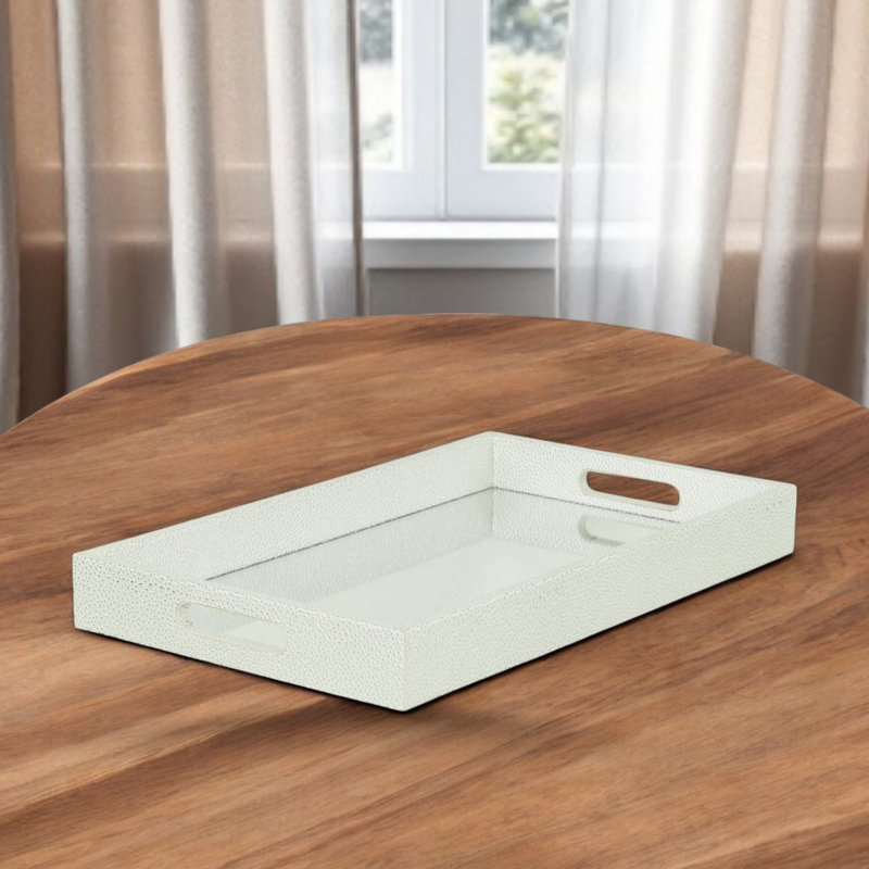 Plateau rectangulaire en bois blanc avec poignées 16 po
