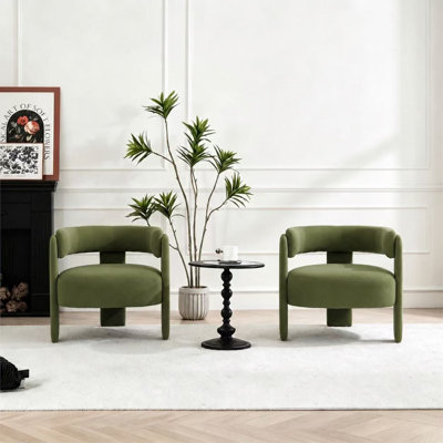Accent Chair for Living Room, Velvet Comfy Single Sofa Chair Mid-Century Modern Armchair Wooden Legs for Bedroom Office Reading