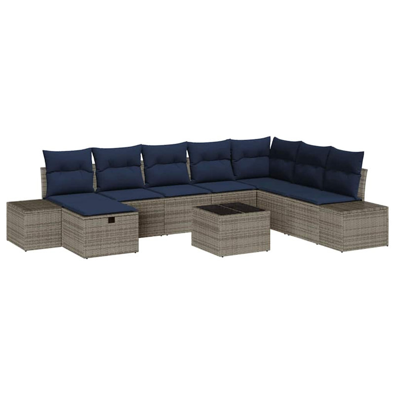 Ensemble de canapé de jardin avec coussin 9 pièces vidaXL, Coussin bleu marine / structure grise