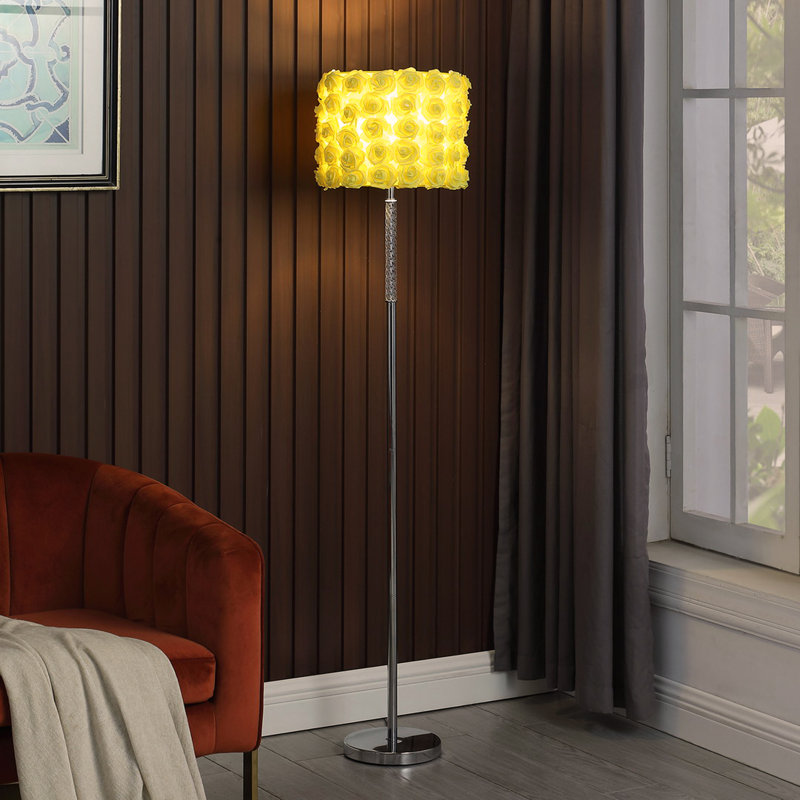63"In Pink Roses In Bloom Acrylic/Metal Floor Lamp, Yellow