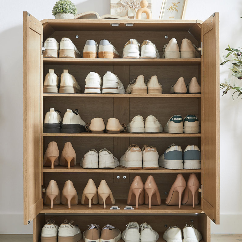 6-Tier Shoe Storage Cabinet With Adjustable Shelves, Oak