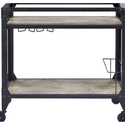 Charcoal Finish Serving Trolley With Rustic Oak Flair - Ample Display Area, Convenient Storage & Cabinet Generous Interior Storage, Wine Bottle And St by Mercer41