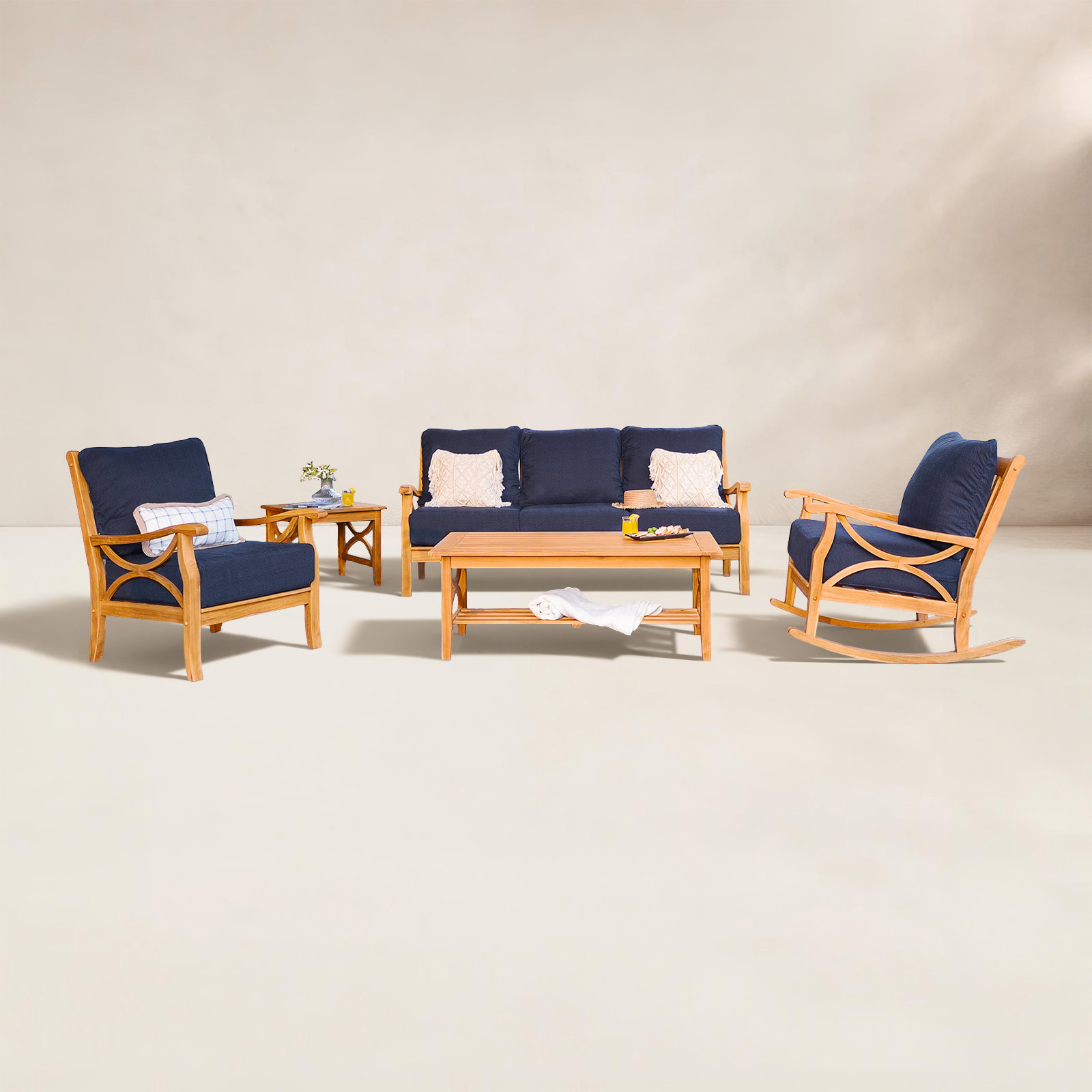 Caterina 5-Person Teak Patio Seating Group, Navy