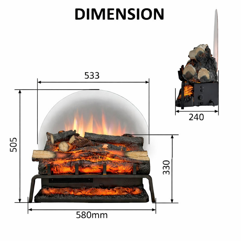BASKET FLAMME 58cm W Black Electric Fireplace, Birch