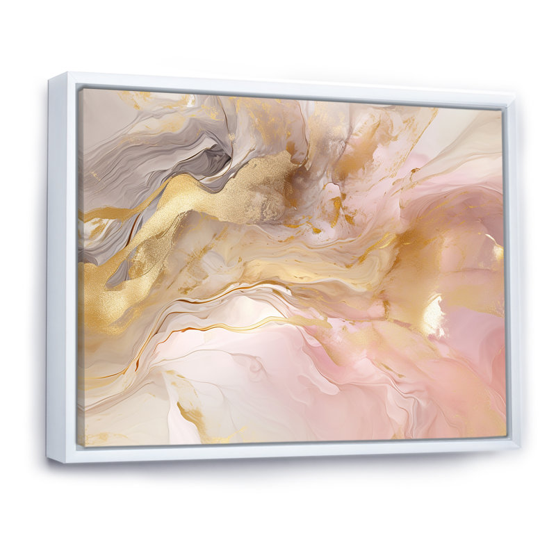 Exquis symphonie abstraite rose et pastel doré I - art abstrait de peinture murale pour le salon, H 12 po x l 20 po x P 1 po