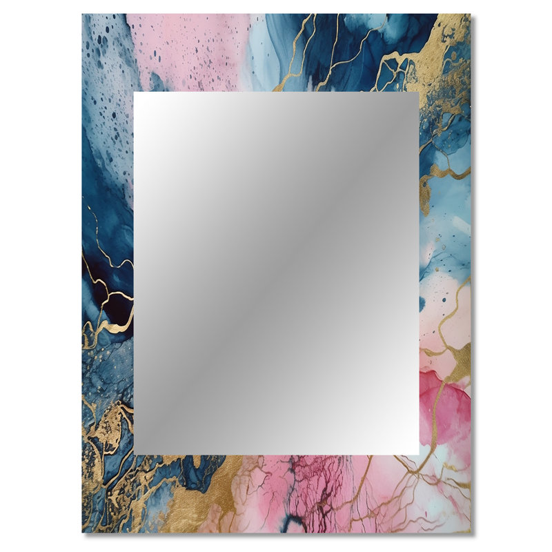 Exploration des profondeurs de la géode rose IV - miroir mural unique en marbre, miroir rose, impression d'art en métal