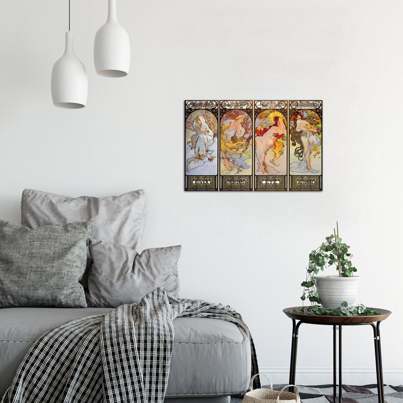 "Les Saisons" par Alphonse Mucha, impression sur toile tendue, H 26 po x l 40 po x P 1,5 po, Toile tendue, Pas de tapis