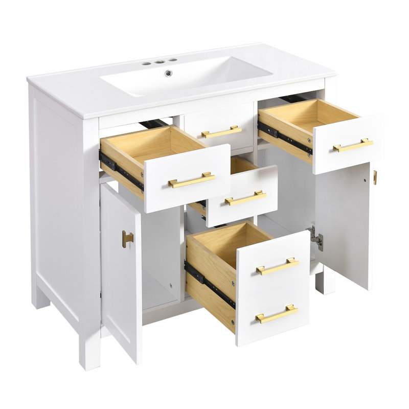 Meuble-lavabo autoportant avec 4 tiroirs Bathroon, Blanc