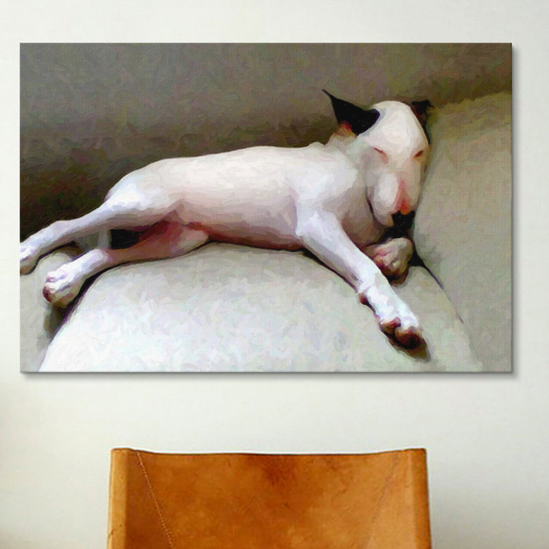 « bull terrier » par michael tompsett, reproduction d’art sur toile, H 18 po x l 26 po x P 1,5 po, Pas de tapis
