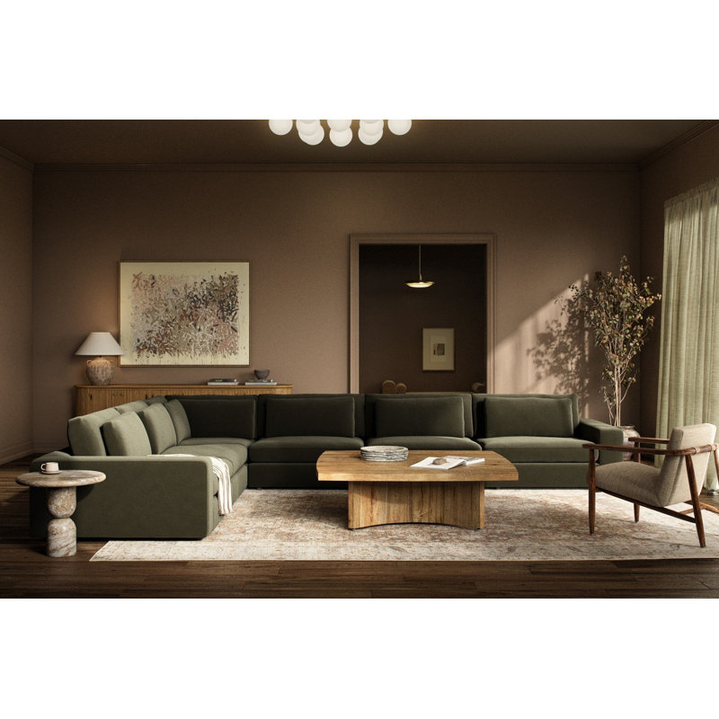 Bloor Modular Sectional, Surrey Olive Cotton Blend, 31.5" H x 171.5" W x 132" D, Left Hand Facing