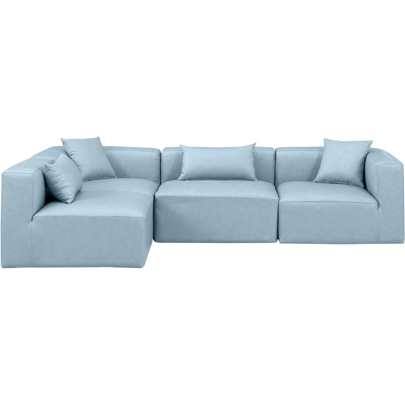 Houswerth Upholstered L-Shaped Sectional Reversible, Light Blue Vegan Leather