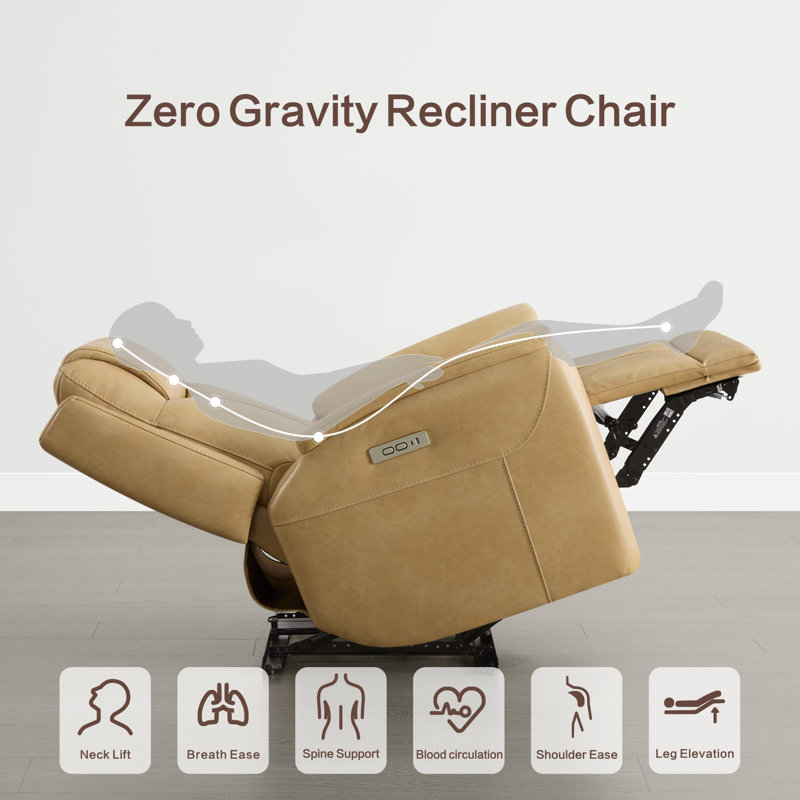 Zero-Gravity Vegan Leather Power Recliner With Usb And Type-C Charging Ports, Tan