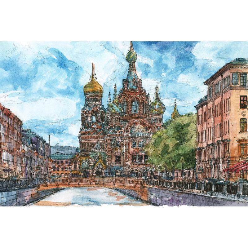 «La Russie, temple II» par Melissa Wang - peinture sur toile tendue, H 24 po x l 36 po