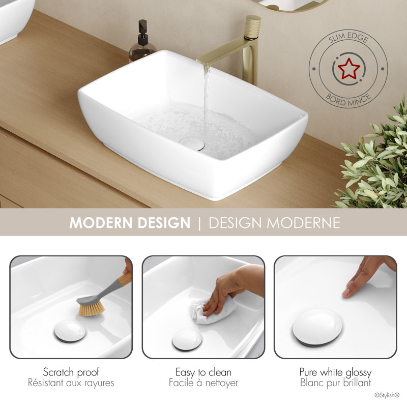 STYLISH Contempo 19"L White Rectangular Vessel Sink