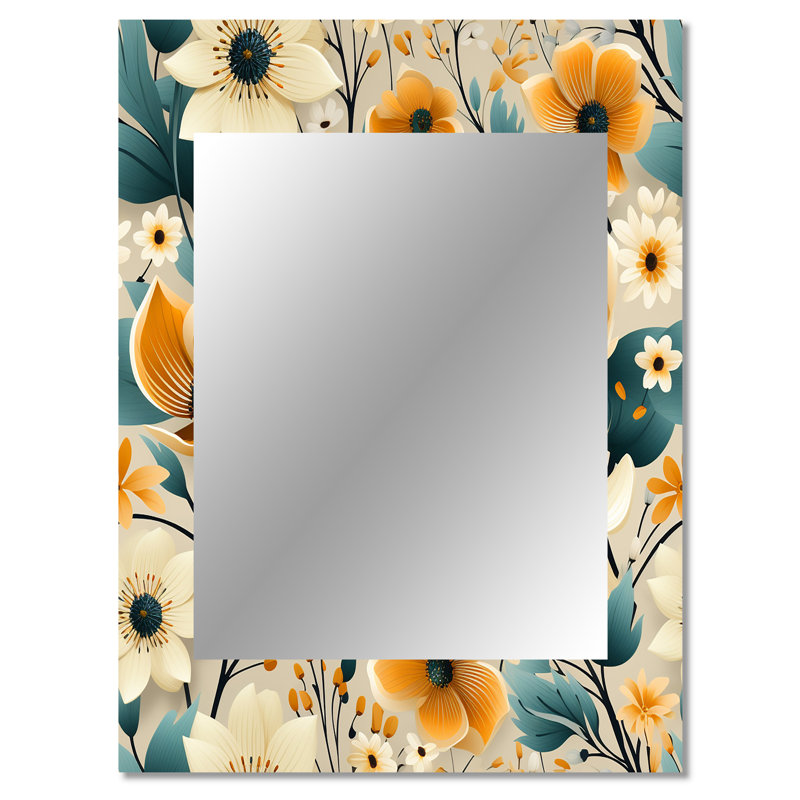 Ellettsville Mod Floral Nostalgia - miroir mural décoratif Mid-Century, géométrique, miroir abstrait, impression d'art en métal