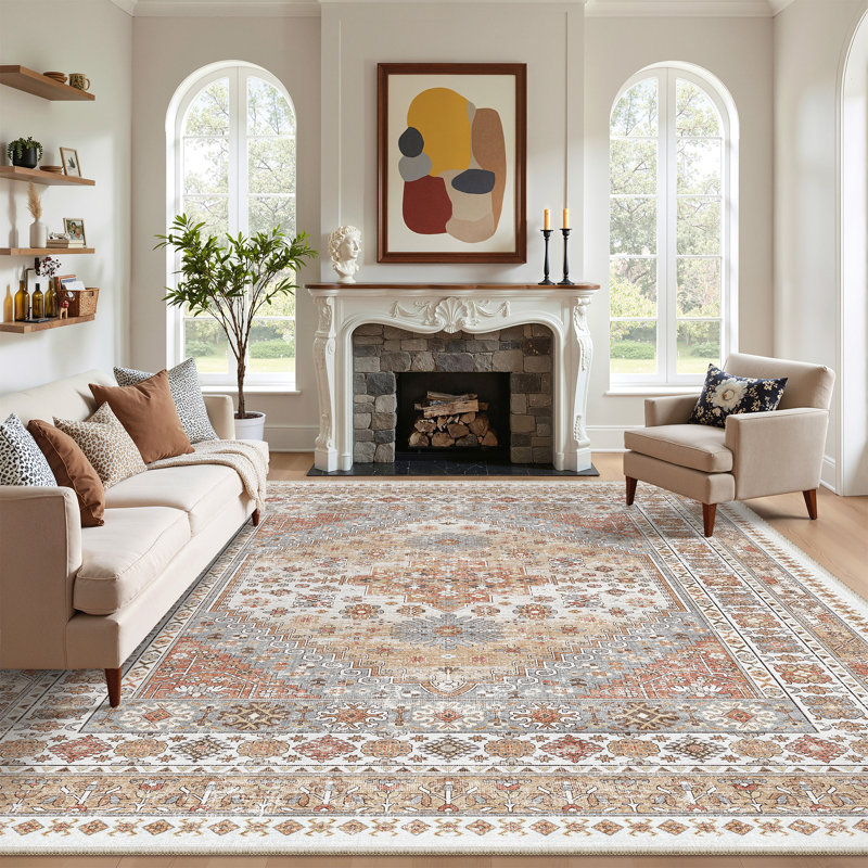 Malaika Machine-Washable Non-Slip Medallion Area Rug, Rectangle 8' x 10', Orange