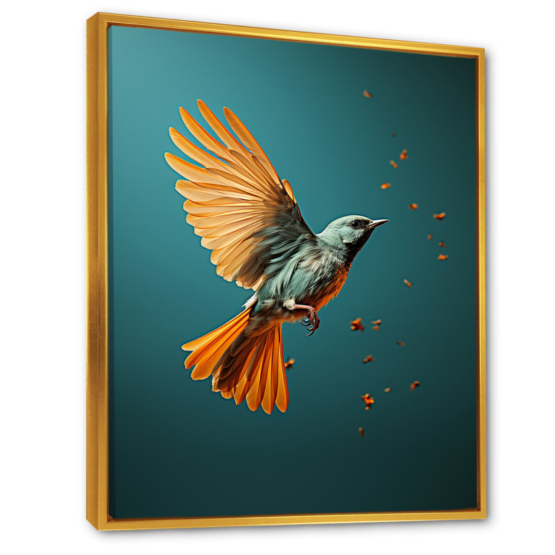 Oiseau contemporain, impression d'art mural, H 32 po x l 24 po x P 1 po, Cadre flottant doré