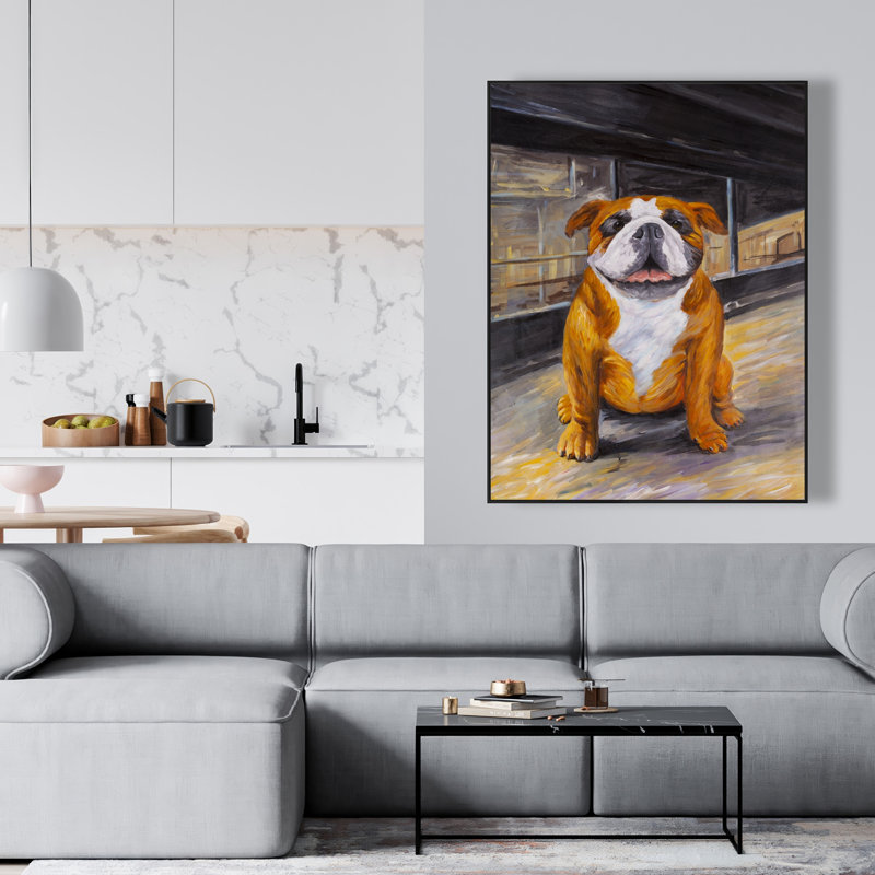 «Sourire bouledogue - Orange, salon, décoration encadrée», H 49,25 po x l 37,25 po