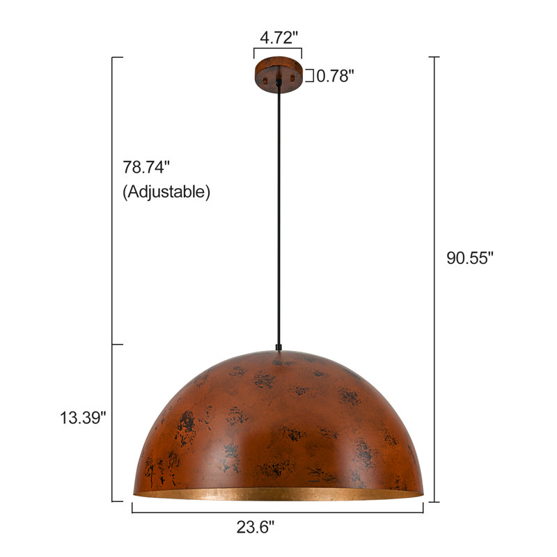 Luminaire suspendu en forme de dôme à 1 lumière Xeniya, 23.6"