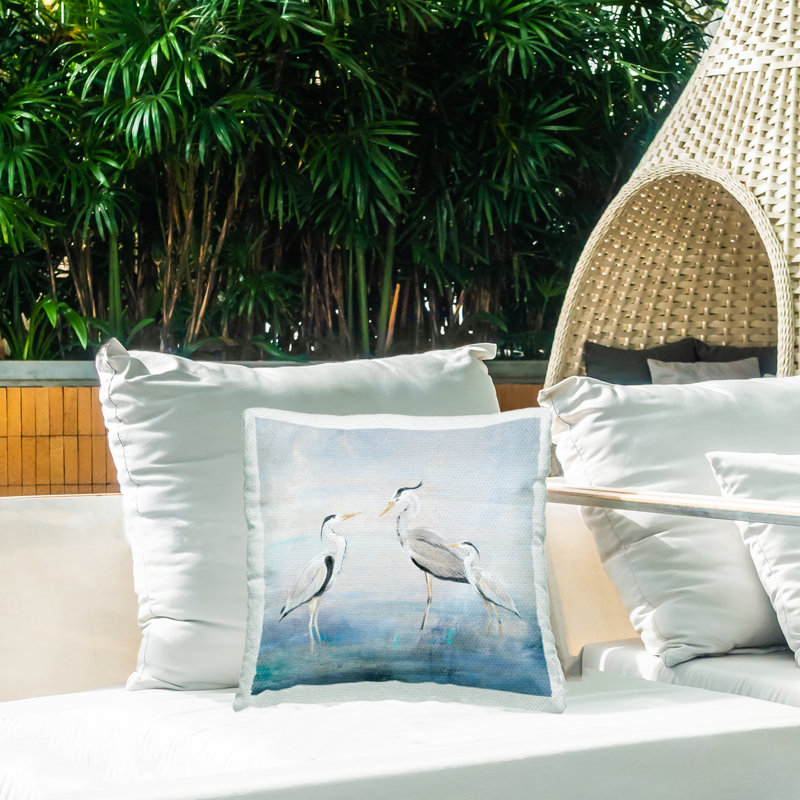 Coastal Heron Family Outdoor Printed Pillow design by Lily K.