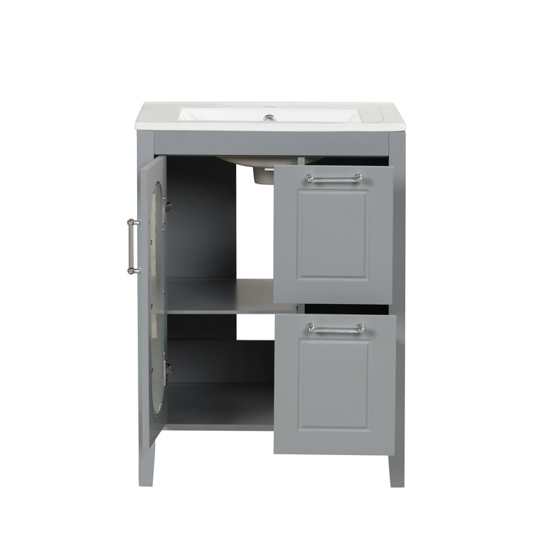 Meuble-lavabo traditionnel 24 po avec lavabo en bois massif et panneau de fibres à densité moyenne Inletor, Gris