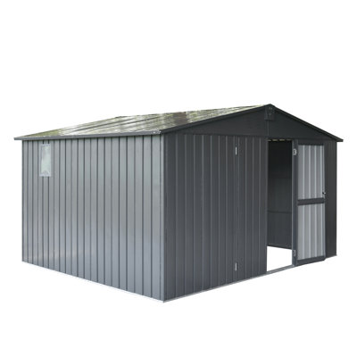 11'X 9' Metal Shed, Dark Gray, Galvanized Steel Construction, Lockable Door, Copious Storage For Garden Tools & Bicycles, Rust Shed Outdoor Unit 9', Frame, Abundant Space Equipment, Construction