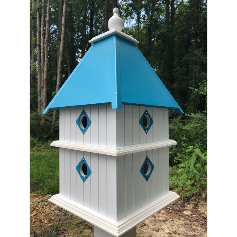 Kalene 27'' H x 12.5'' W x 12.5'' D Post UV Resistant Birdhouse, Lagoon Blue