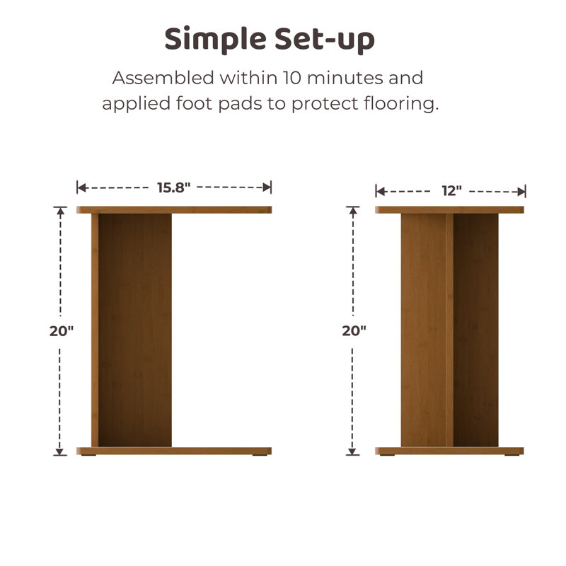  Solid Bamboo C-Shaped End Table Set of 2 for Couch and Sofa, Sustainable Mid-Century Modern Wood Side Table for Living Room or Bedroom, Tool-Free Assembly C Table Nightstand (Walnut)