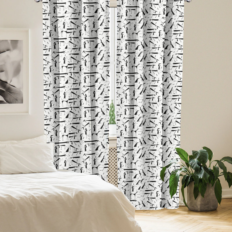 Black and White Dachshund Print Rod Pocket Curtain Panels
