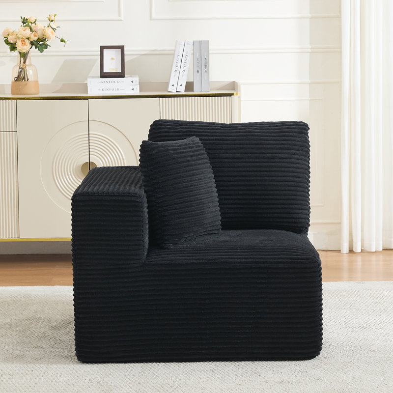 Acuna Corduroy Upholstered Accent Chair - Corner (R), Charcoal Black