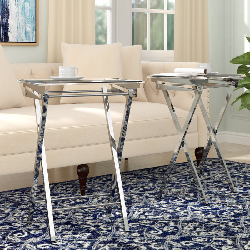 Chrome and Clear Acrylic Folding Tray Table Set