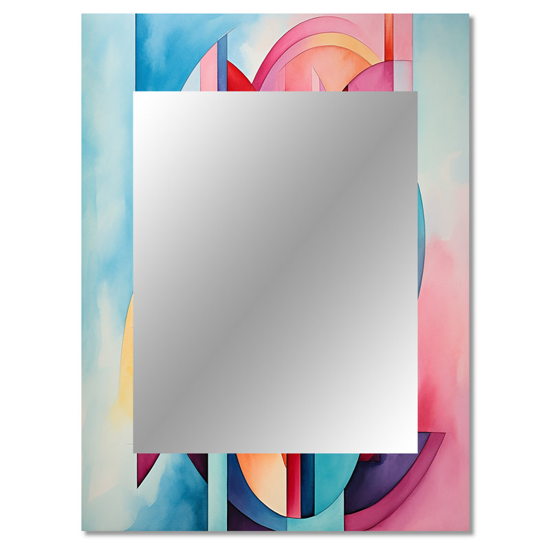 Pink and blue geometric spiral - Geometric Mirror, Pink Decorative Wall Mirror, Printed Metal Art, 40" x 30"
