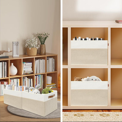 Ensemble de 6 paniers de rangement pliables en tissu avec poignées (blanc / beige L 15 po x l 10,2 po x H 9 po)