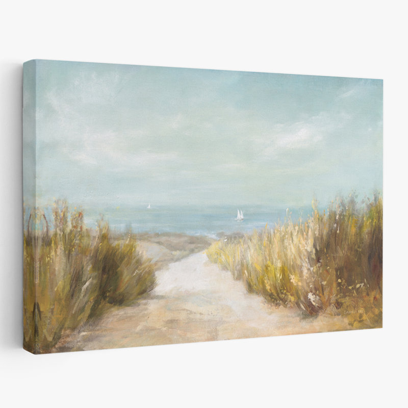 Plage et herbes de plage, voiles lointaines, H 32 po x l 48 po